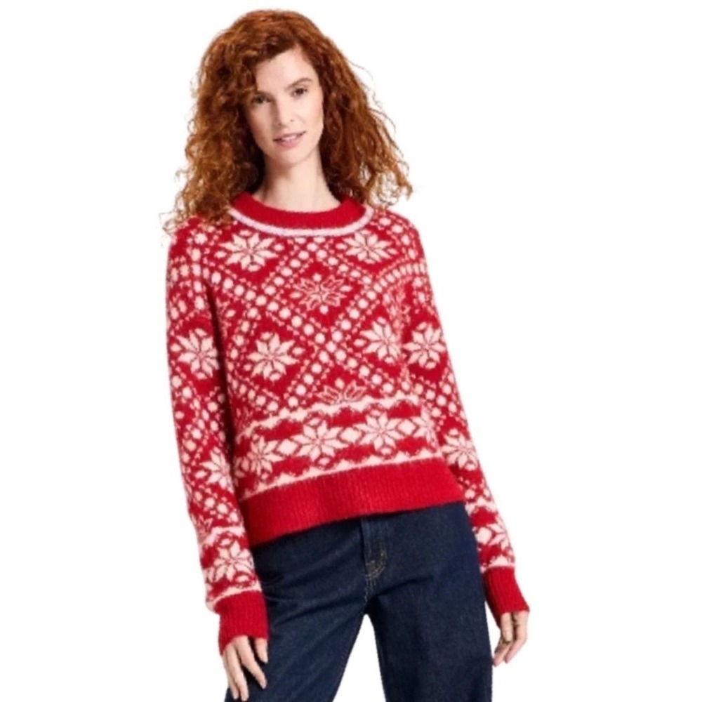 Universal Thread Red Fair Isle Snowflake Sweater Alpine Hotel XL NWT